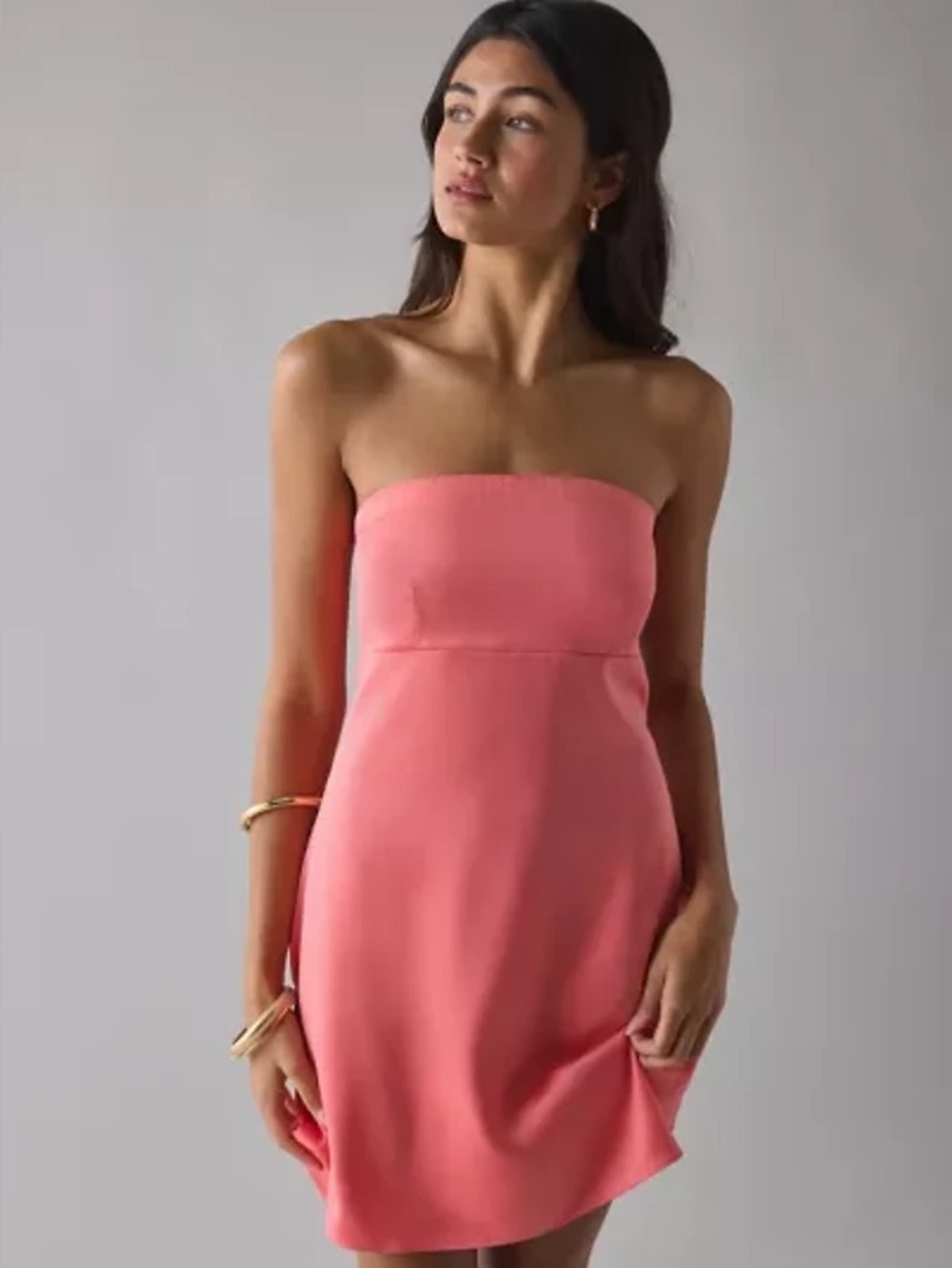 UO Mira Strapless Tie-Back Bow Satin Slip Mini Dress - Rose Pink